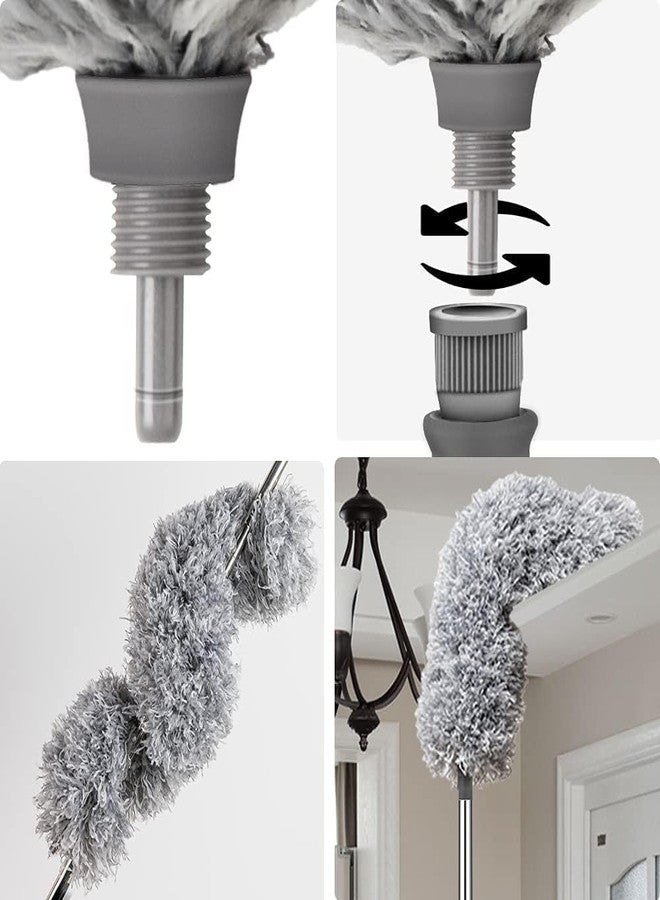 Hollerich 2 in 1 Long Handle Microfiber Feather Duster with Extension Pole 30-100 Inch with Anti Scratch Bendable Head for Cleaning High Cobweb Stick high Ceiling Fan Mop (Grey) - Image 4